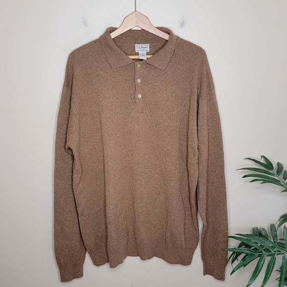L.L. Bean | Light Brown Lambswool Polo Collared Sweater Tall - Picture 1 of 4